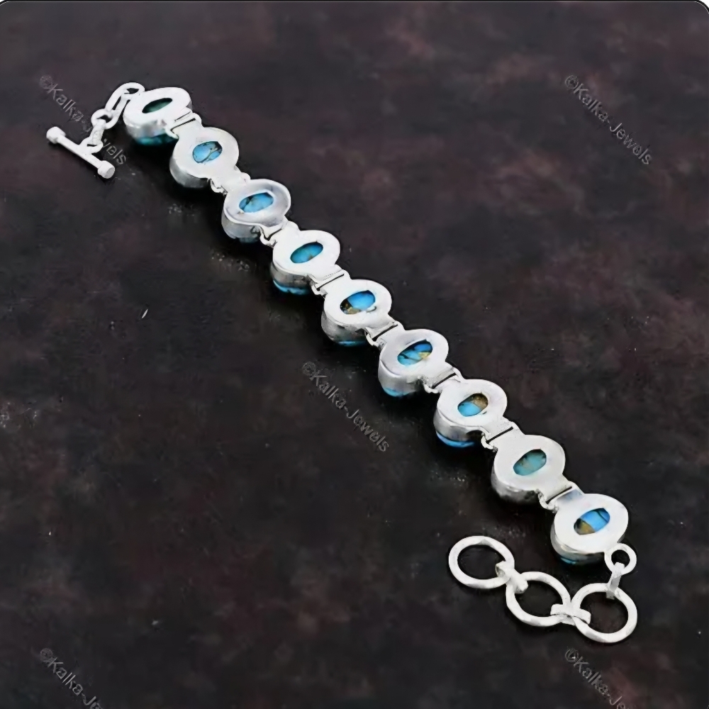 Turquoise Stone Silver Bracelet. Item # 2910 - Picture 3 of 4